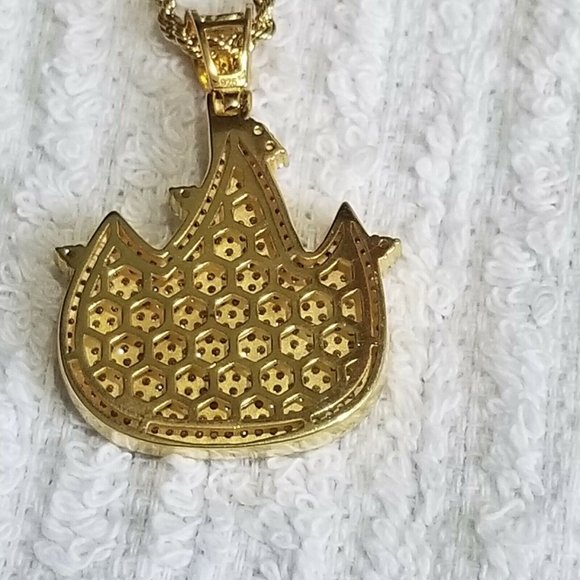 Sterling Silver 925 FIRE SYMBOL Zirconia Gold Fini - Picture 5 of 6